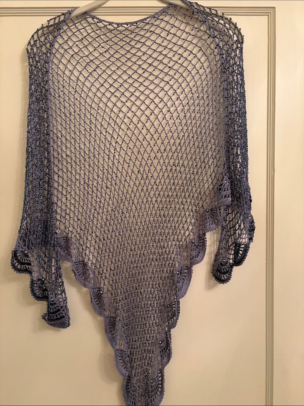 Beautiful Gray beaded Triangle Shawl